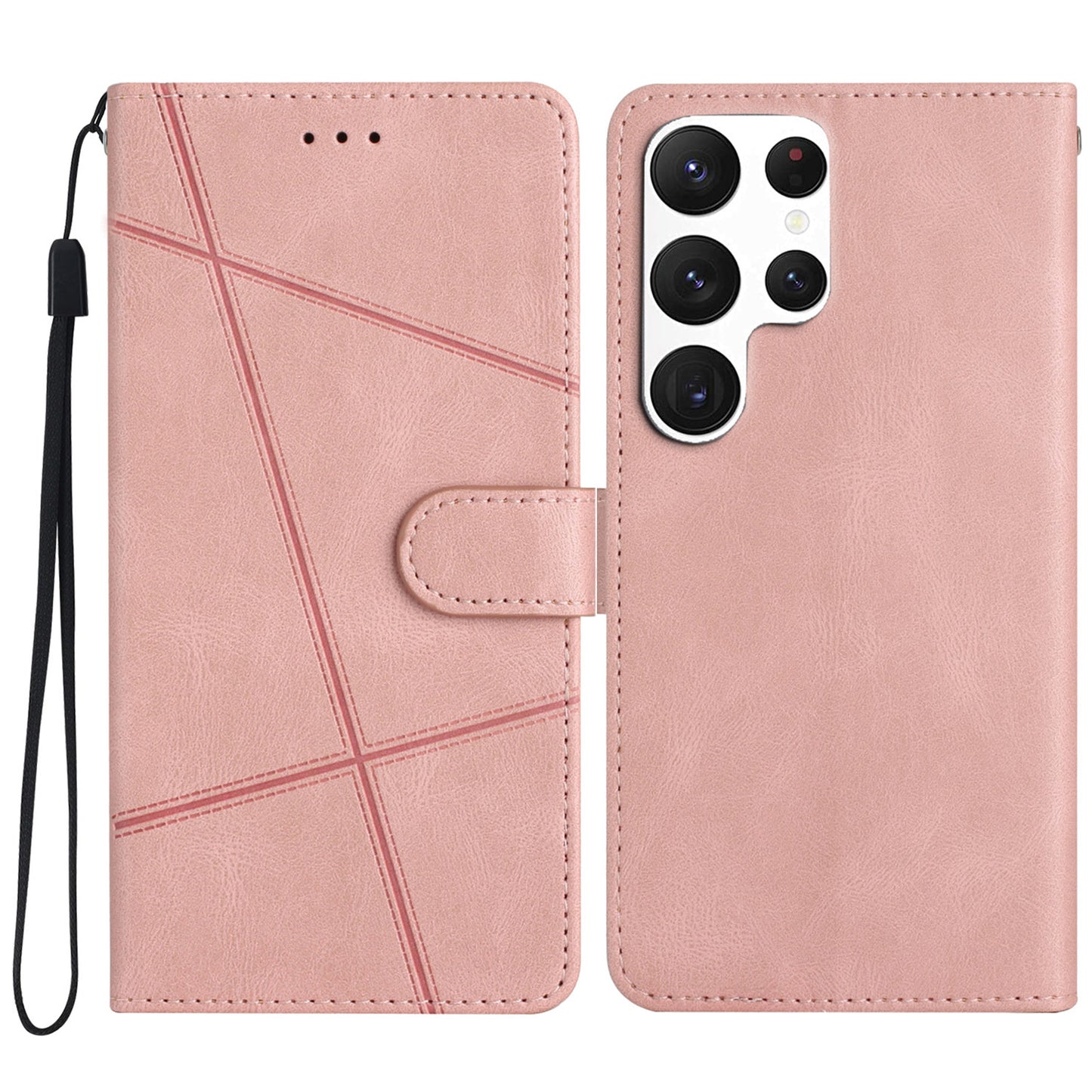 For Samsung Galaxy S24 Ultra Case Crazy Horse Texture Phone Wallet Cover - Rose Gold