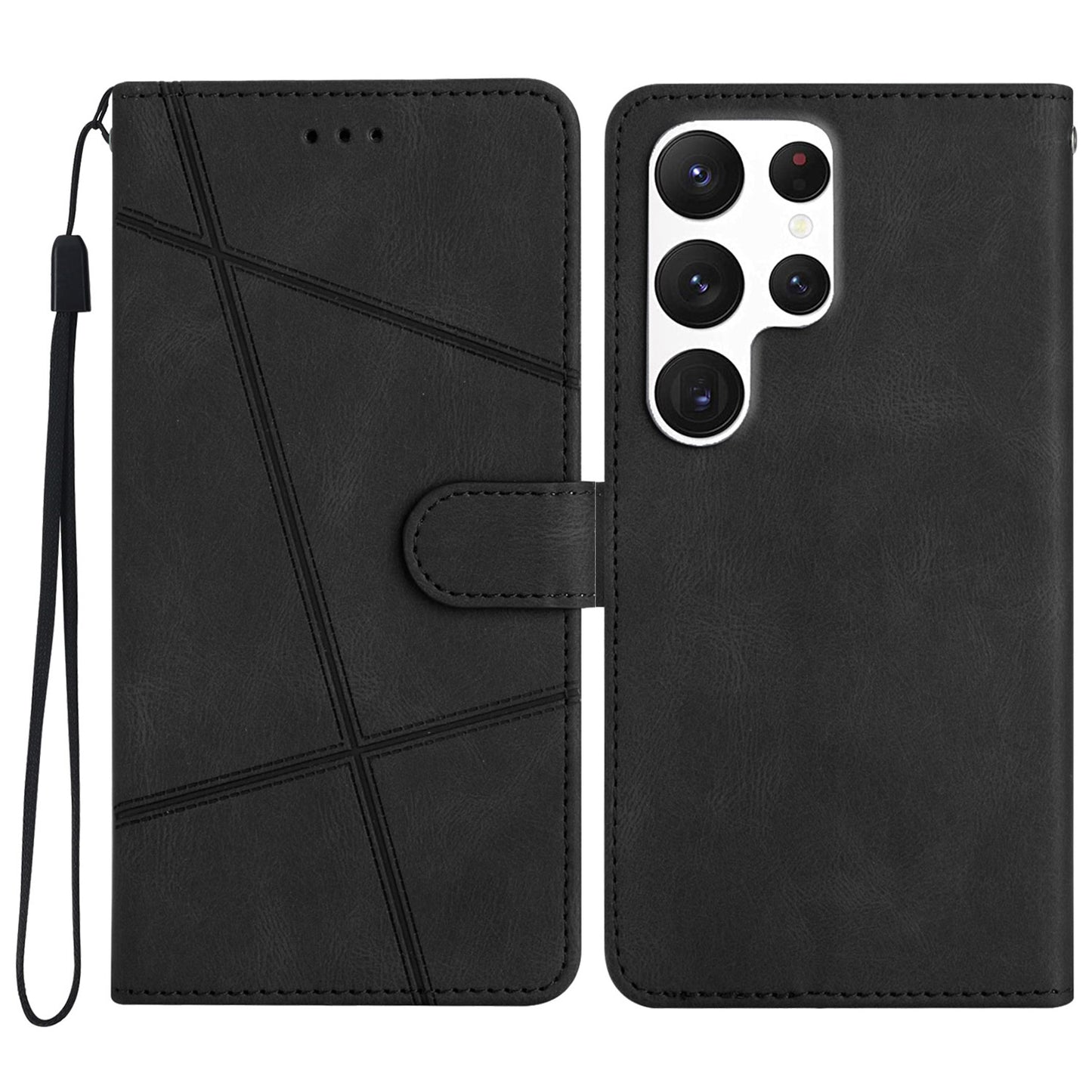 For Samsung Galaxy S24 Ultra Case Crazy Horse Texture Phone Wallet Cover - Black