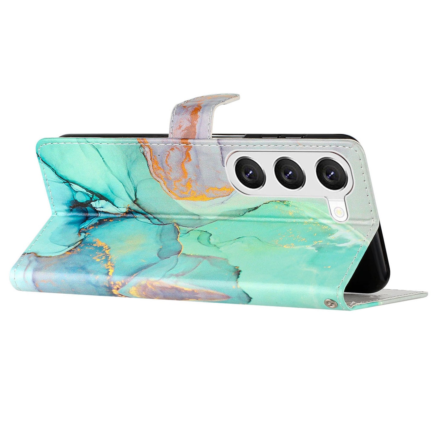 For Samsung Galaxy S24 Case Pattern Printing PU Leather Stand Phone Cover - Green Marble