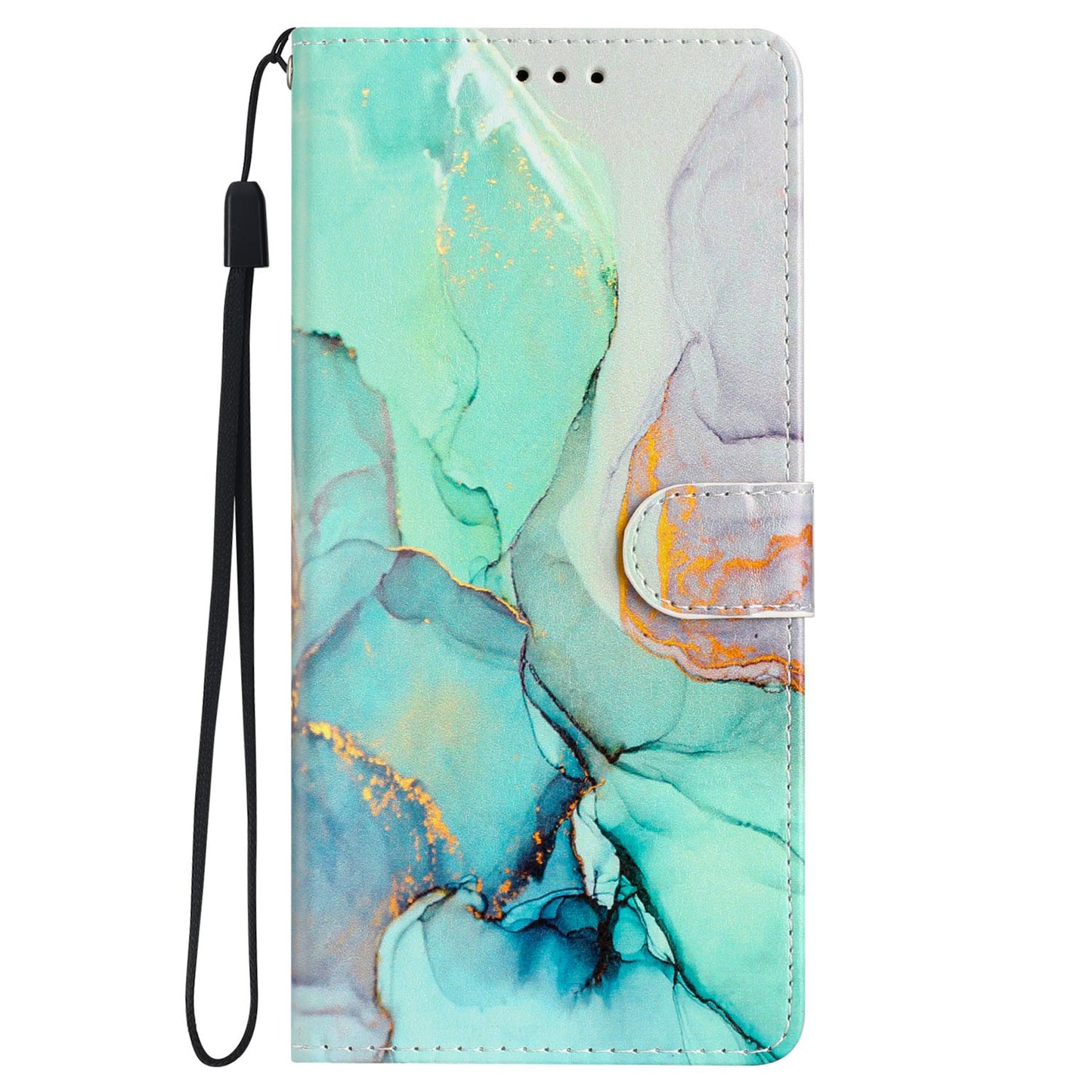 For Samsung Galaxy S24 Case Pattern Printing PU Leather Stand Phone Cover - Green Marble