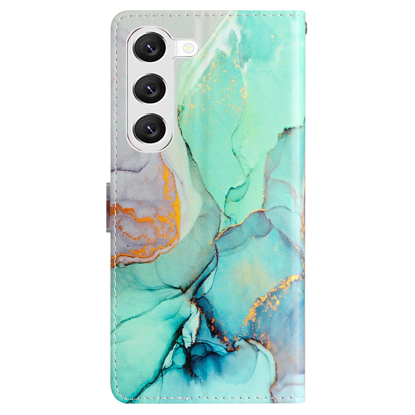 For Samsung Galaxy S24 Case Pattern Printing PU Leather Stand Phone Cover - Green Marble