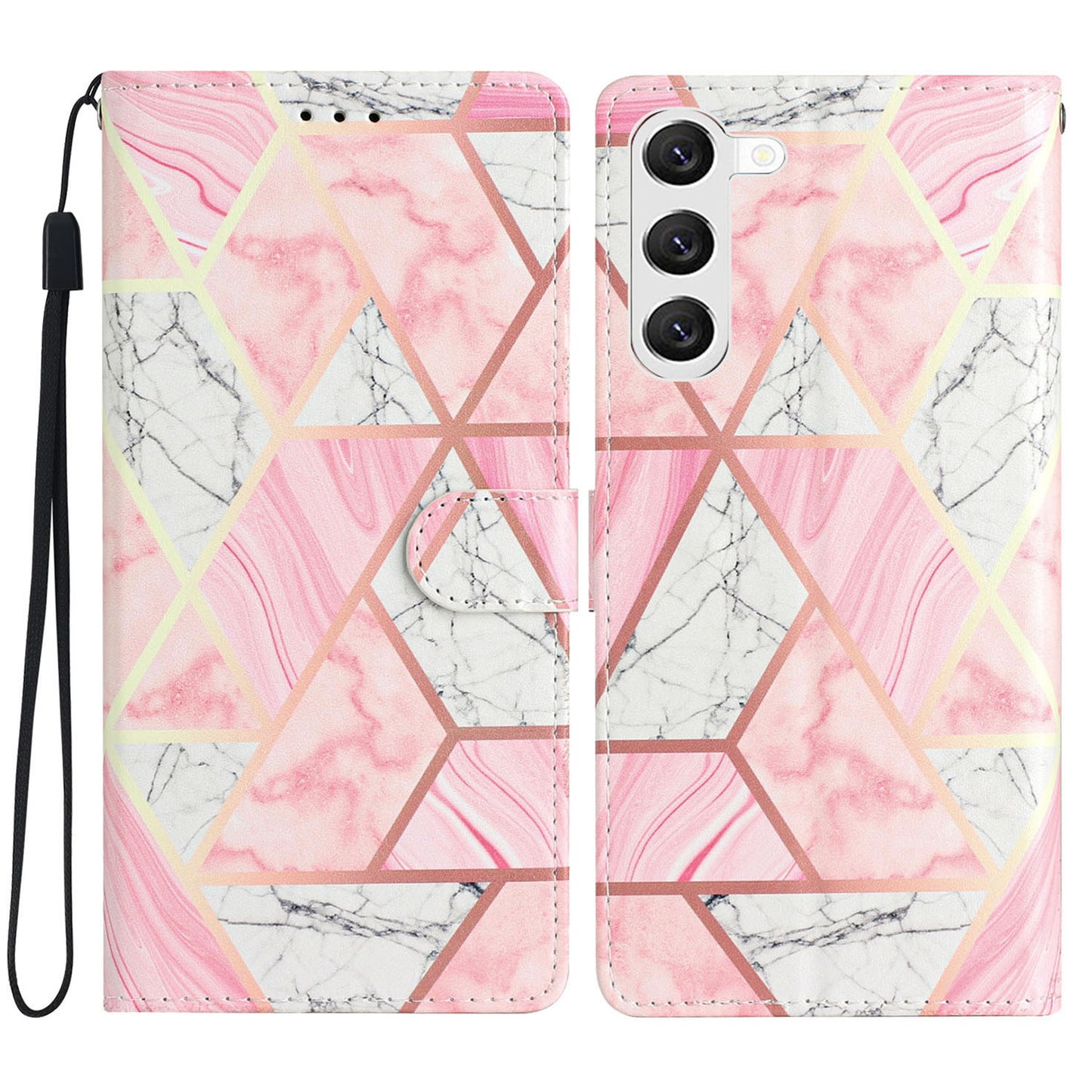 For Samsung Galaxy S24 Case Pattern Printing PU Leather Stand Phone Cover - Pink Marble