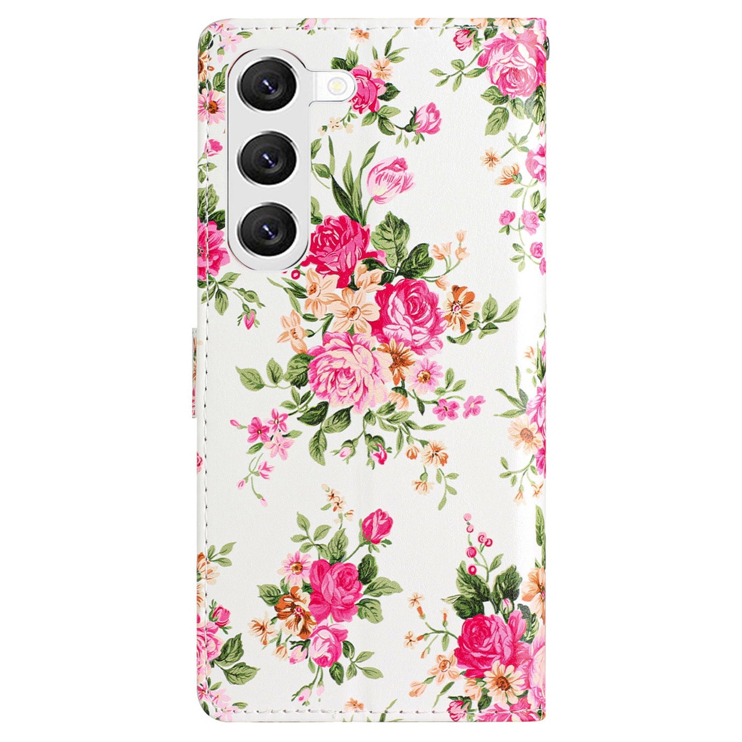 For Samsung Galaxy S24 Case Pattern Printing PU Leather Stand Phone Cover - Red Flowers