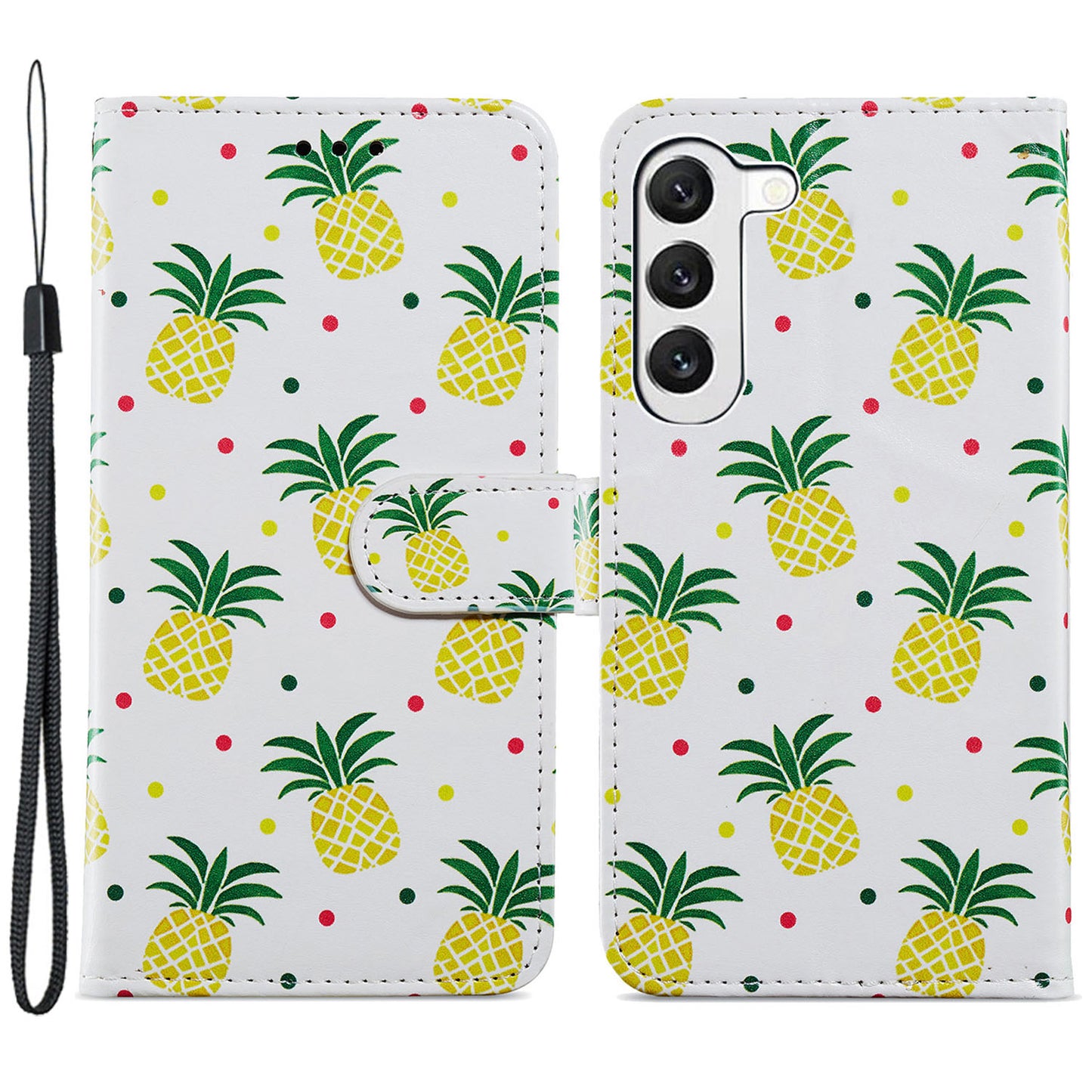 For Samsung Galaxy S24 Case Pattern Printing PU Leather Stand Phone Cover - Pineapple