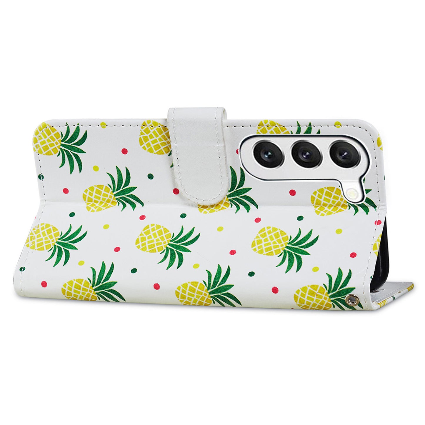 For Samsung Galaxy S24 Case Pattern Printing PU Leather Stand Phone Cover - Pineapple