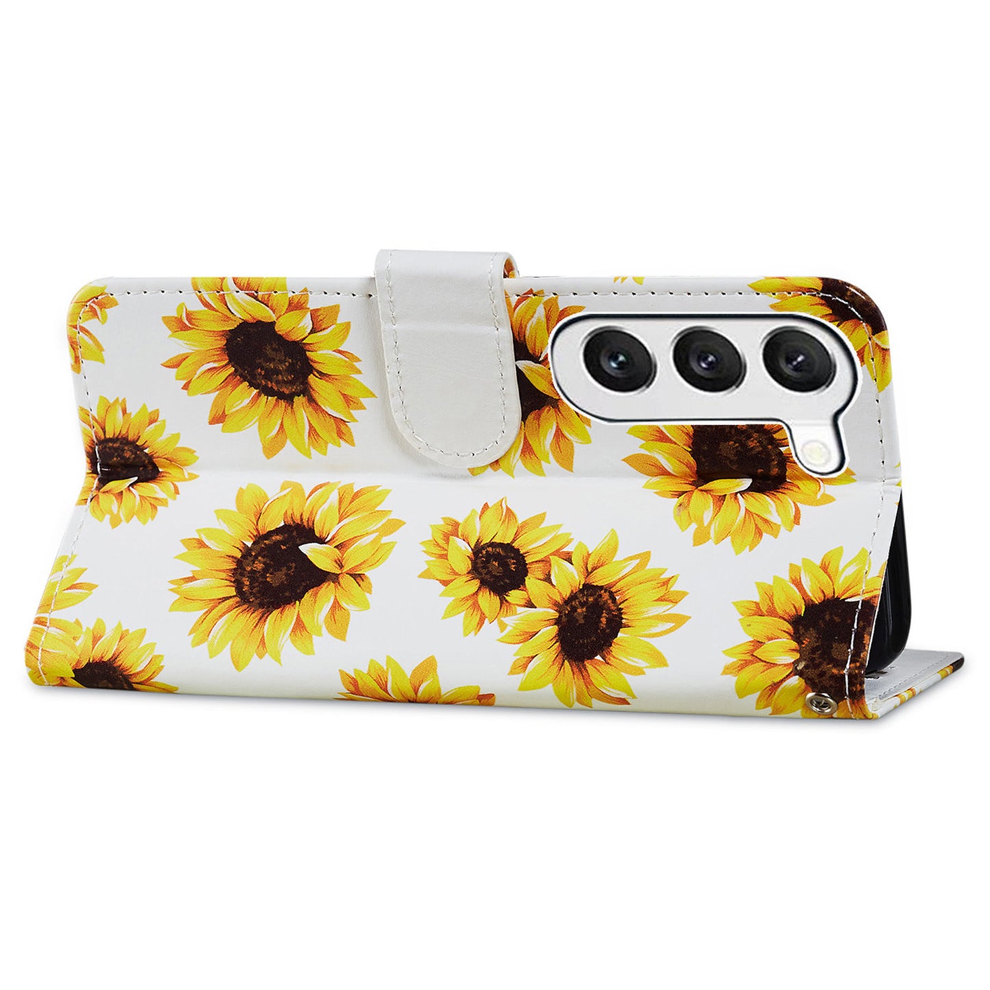 For Samsung Galaxy S24 Case Pattern Printing PU Leather Stand Phone Cover - Sunflower