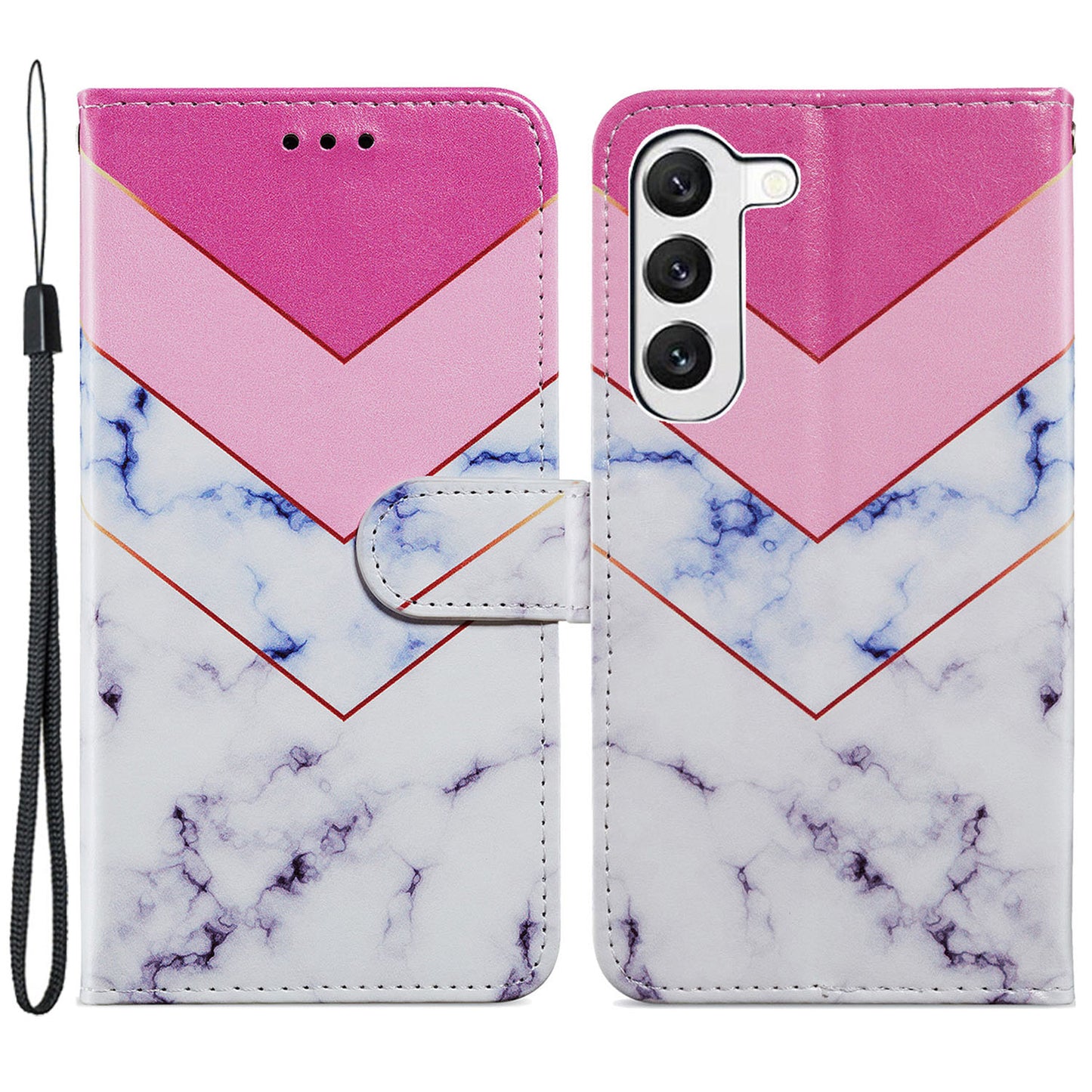 For Samsung Galaxy S24 Case Pattern Printing PU Leather Stand Phone Cover - Smoke Marble
