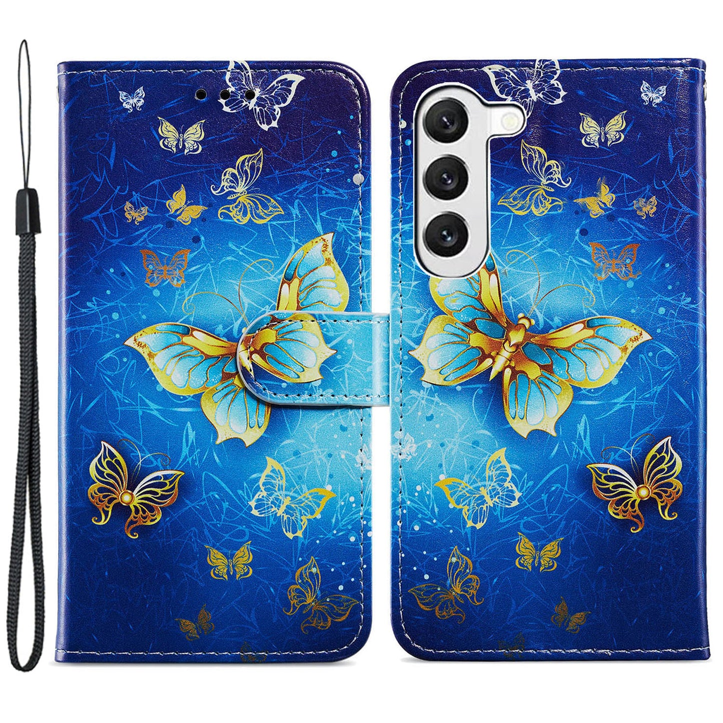 For Samsung Galaxy S24+ Case Pattern Printing PU Leather Wallet Phone Cover - Golden Butterfly