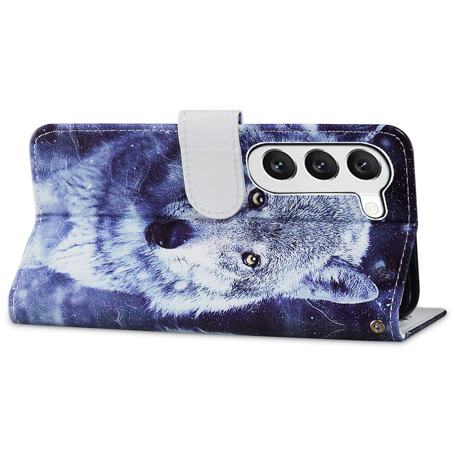 For Samsung Galaxy S24+ Case Pattern Printing PU Leather Wallet Phone Cover - White Wolf