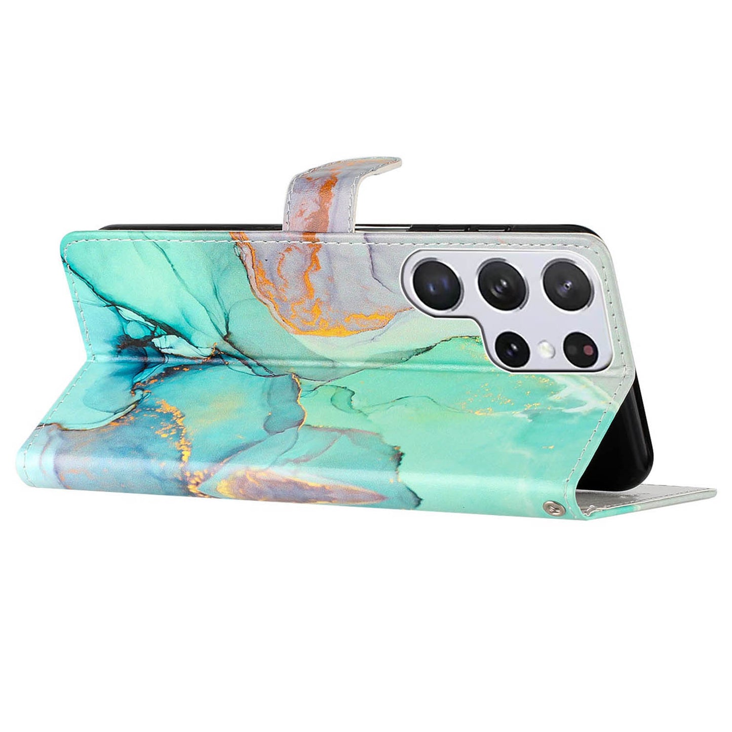 For Samsung Galaxy S24 Ultra Case PU Leather Flip Pattern Printing Phone Cover - Green Marble