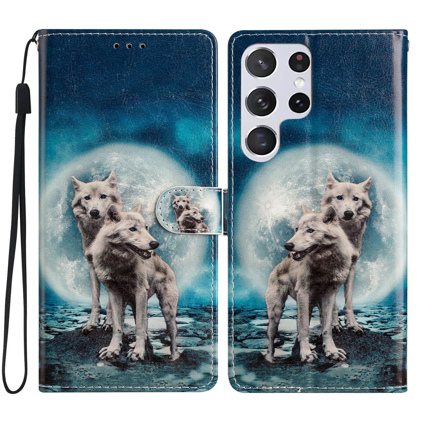 For Samsung Galaxy S24 Ultra Case PU Leather Flip Pattern Printing Phone Cover - Two Wolves