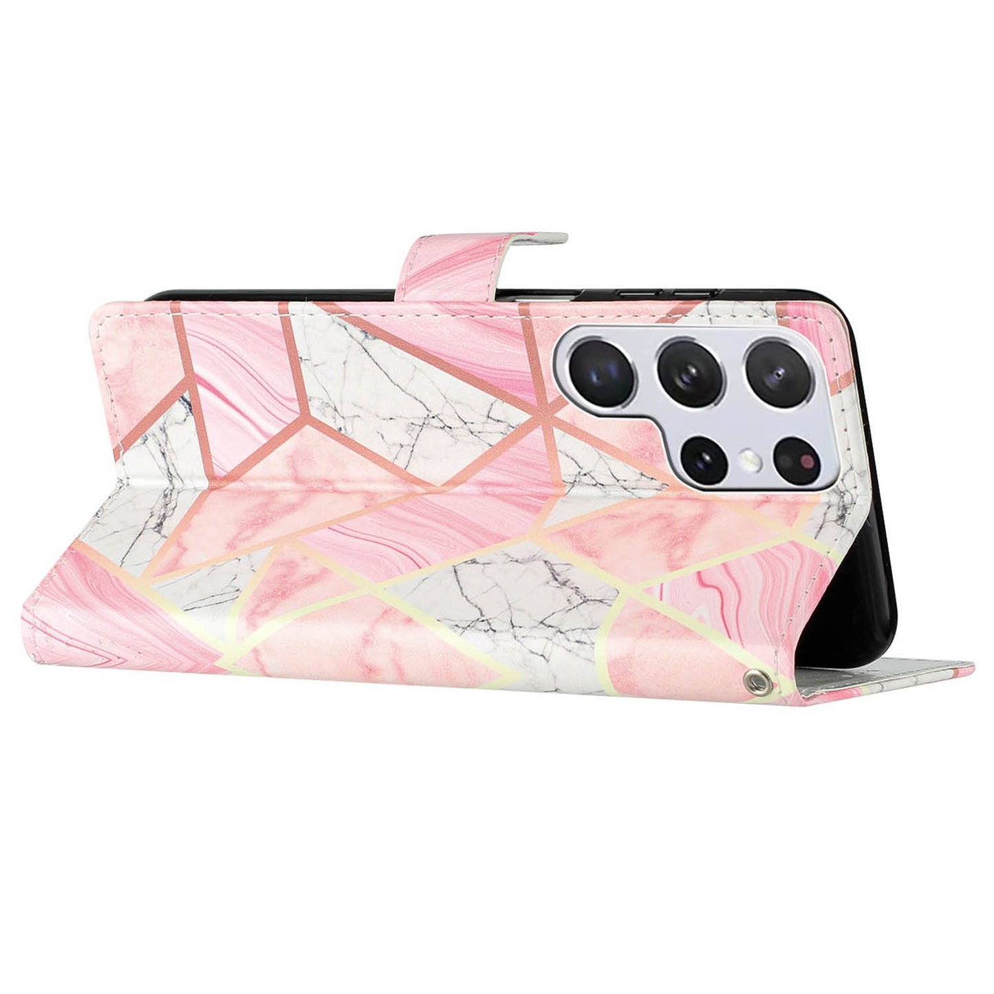 For Samsung Galaxy S24 Ultra Case PU Leather Flip Pattern Printing Phone Cover - Pink Marble