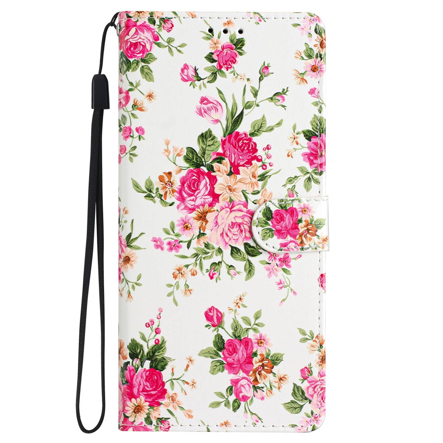 For Samsung Galaxy S24 Ultra Case PU Leather Flip Pattern Printing Phone Cover - Red Flowers