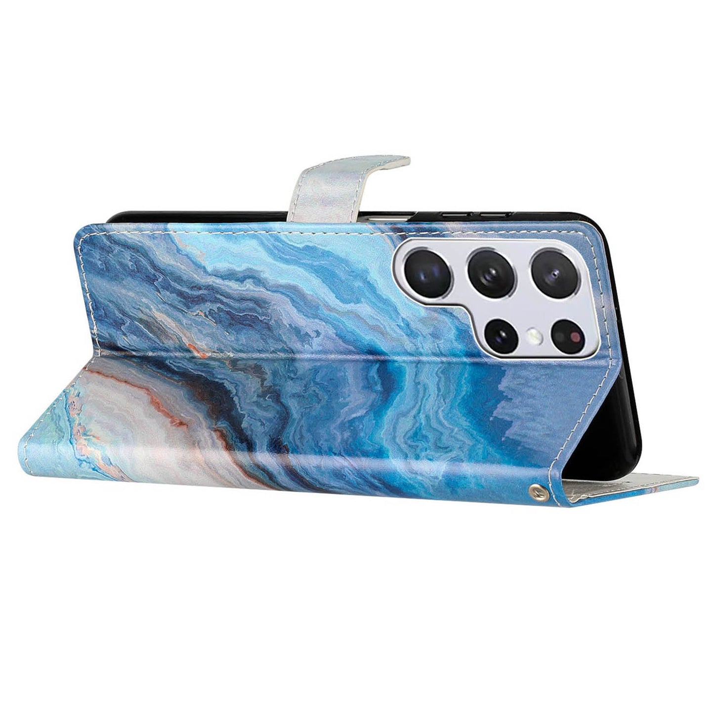 For Samsung Galaxy S24 Ultra Case PU Leather Flip Pattern Printing Phone Cover - Blue Marble
