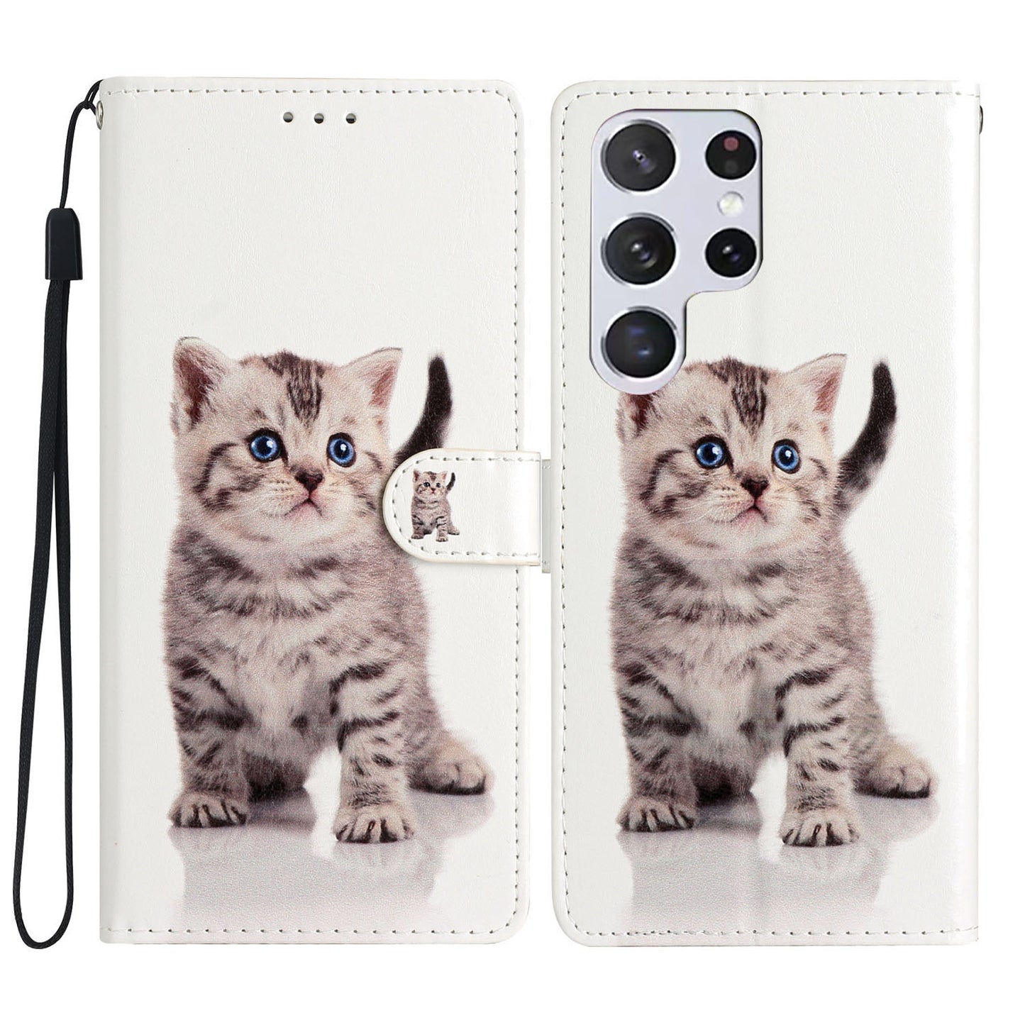 For Samsung Galaxy S24 Ultra Case PU Leather Flip Pattern Printing Phone Cover - Cute Cat