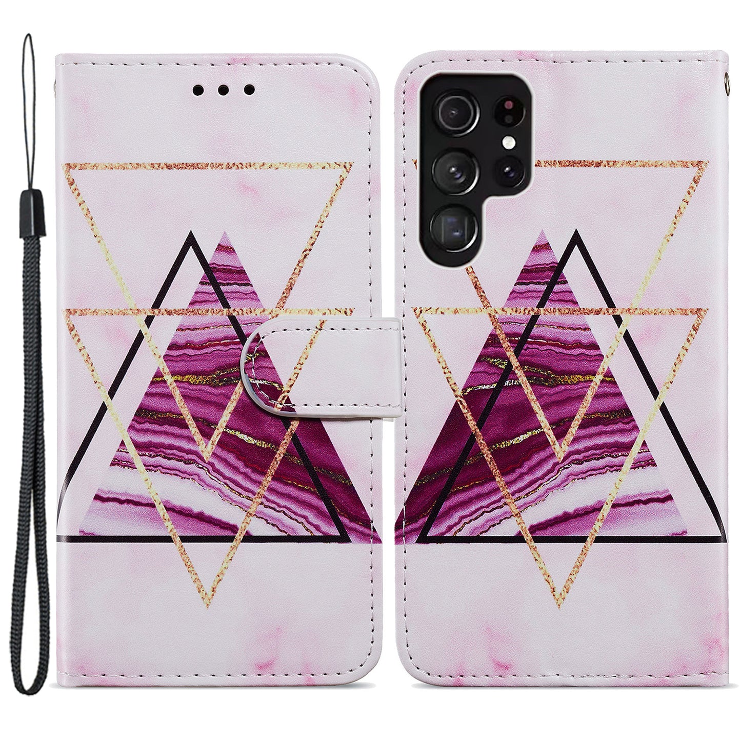For Samsung Galaxy S24 Ultra Case PU Leather Flip Pattern Printing Phone Cover - Tri-color Marble