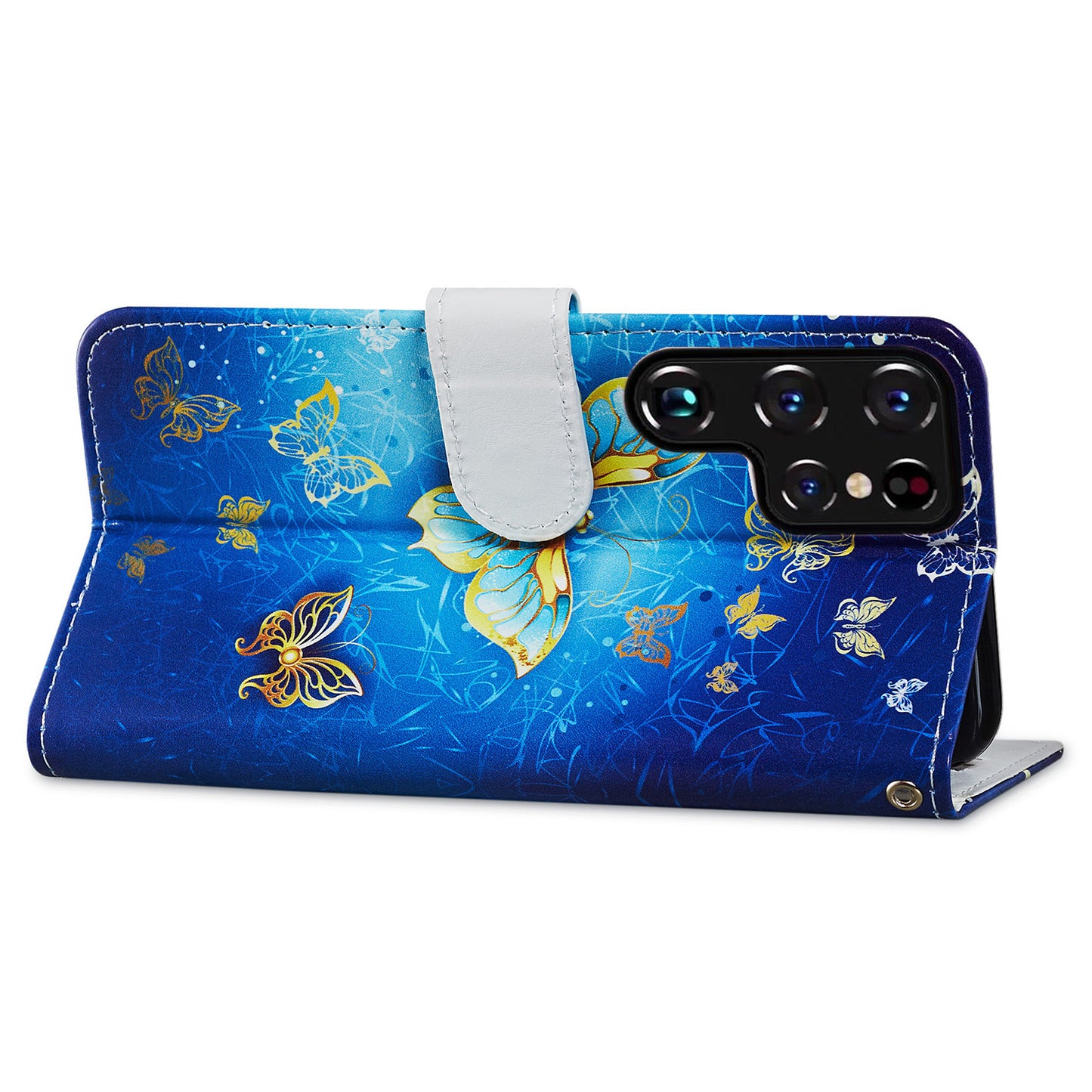 For Samsung Galaxy S24 Ultra Case PU Leather Flip Pattern Printing Phone Cover - Golden Butterfly