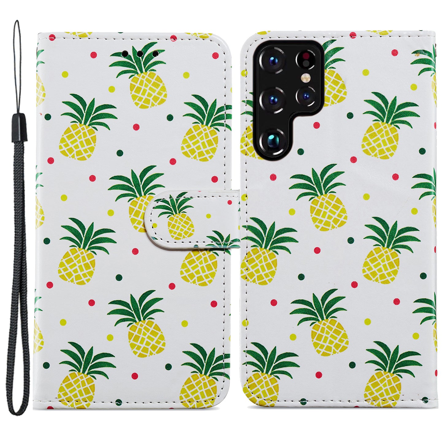 For Samsung Galaxy S24 Ultra Case PU Leather Flip Pattern Printing Phone Cover - Pineapple