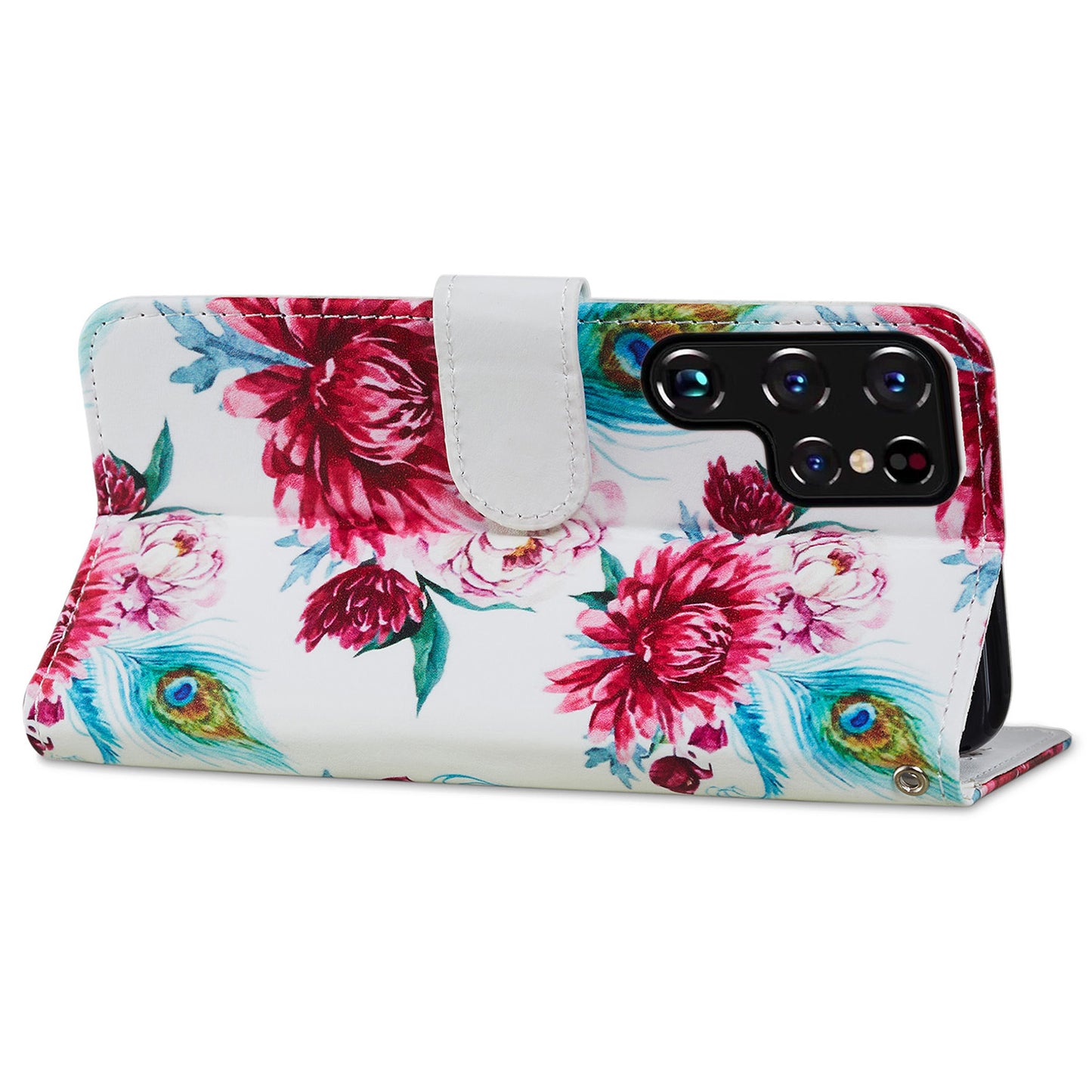 For Samsung Galaxy S24 Ultra Case PU Leather Flip Pattern Printing Phone Cover - Peacock Flower