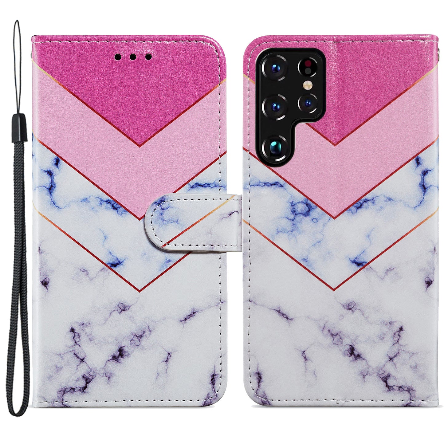 For Samsung Galaxy S24 Ultra Case PU Leather Flip Pattern Printing Phone Cover - Smoke Marble