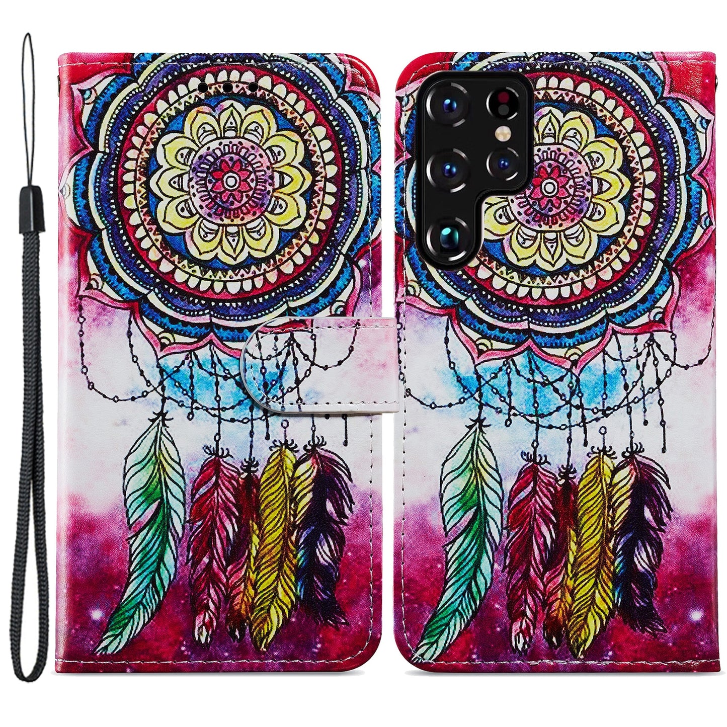 For Samsung Galaxy S24 Ultra Case PU Leather Flip Pattern Printing Phone Cover - Dream Catcher