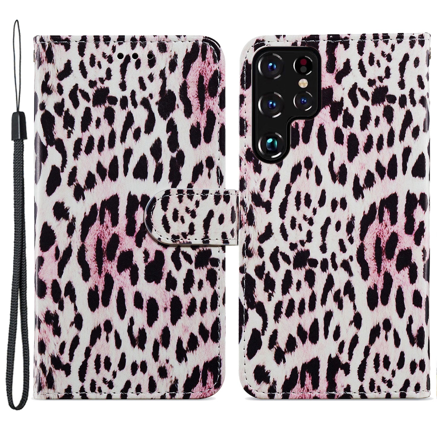 For Samsung Galaxy S24 Ultra Case PU Leather Flip Pattern Printing Phone Cover - Leopard