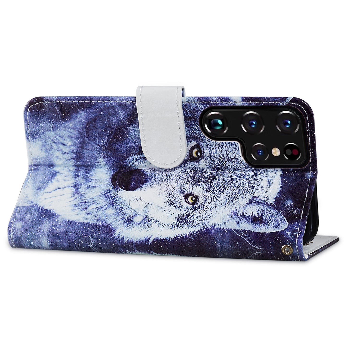 For Samsung Galaxy S24 Ultra Case PU Leather Flip Pattern Printing Phone Cover - White Wolf