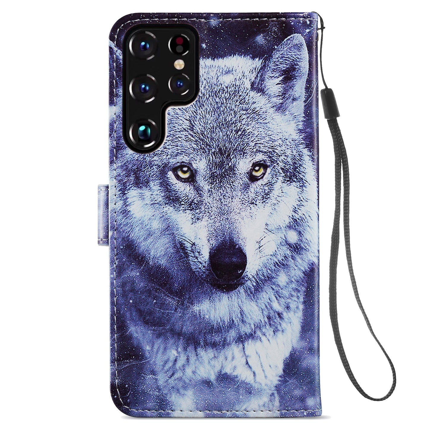 For Samsung Galaxy S24 Ultra Case PU Leather Flip Pattern Printing Phone Cover - White Wolf