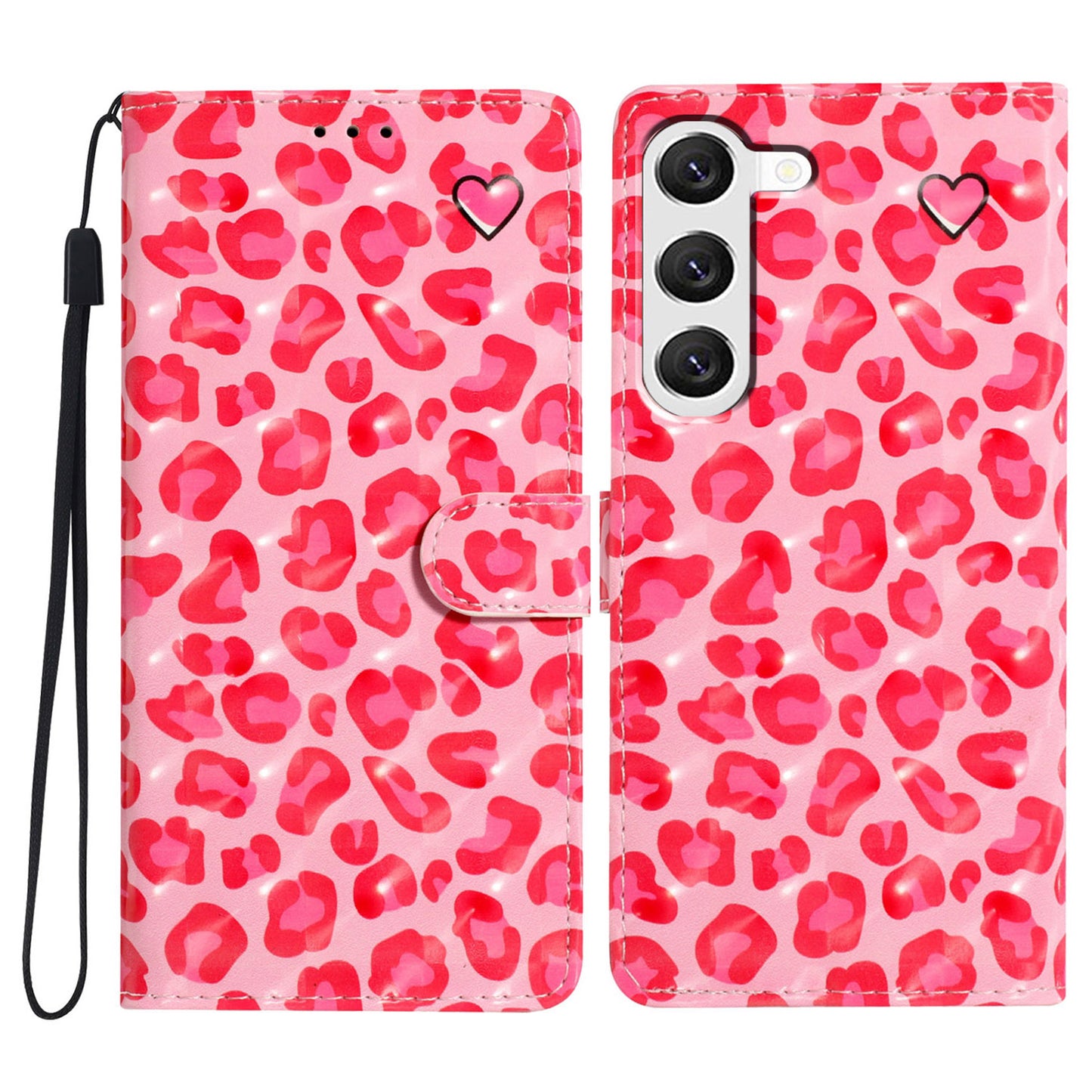 For Samsung Galaxy S24+ Case 3D Pattern PU Leather Flip Phone Cover - Pink Leopard Print