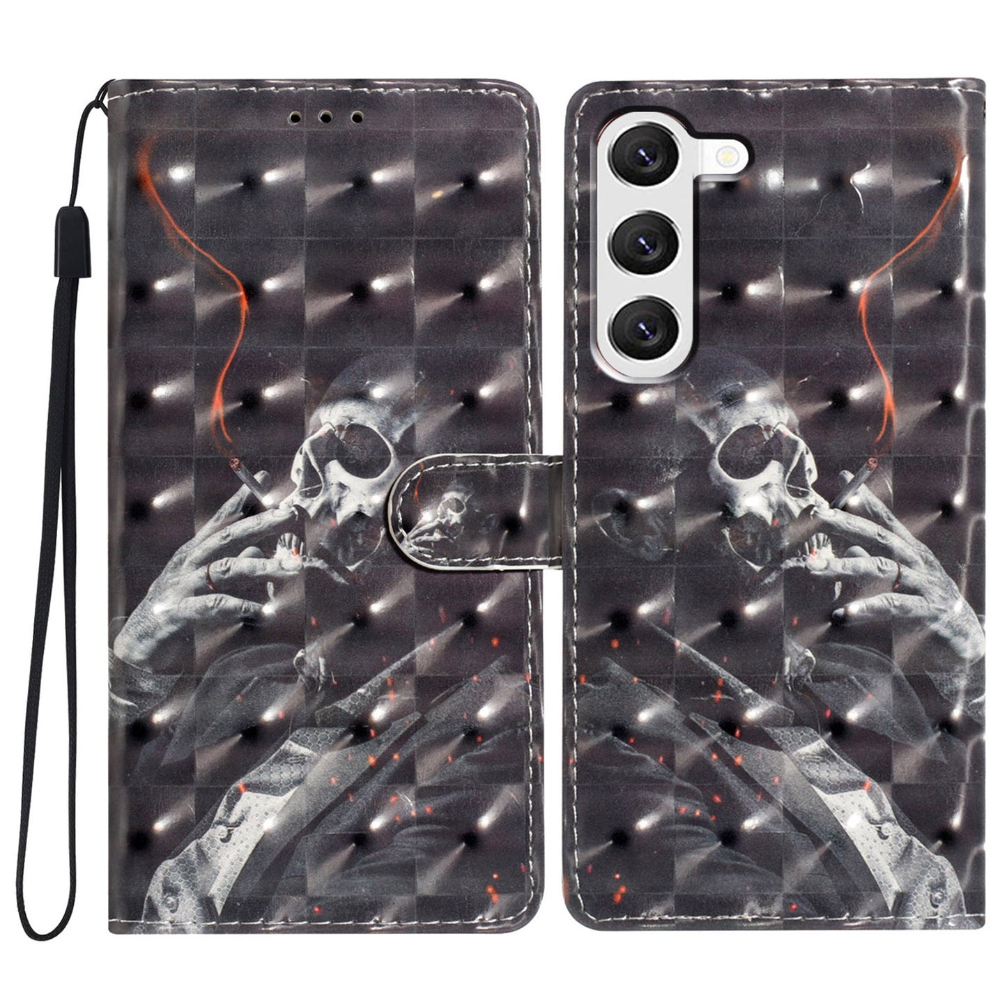 For Samsung Galaxy S24+ Case 3D Pattern PU Leather Flip Phone Cover - Smoking Skeleton