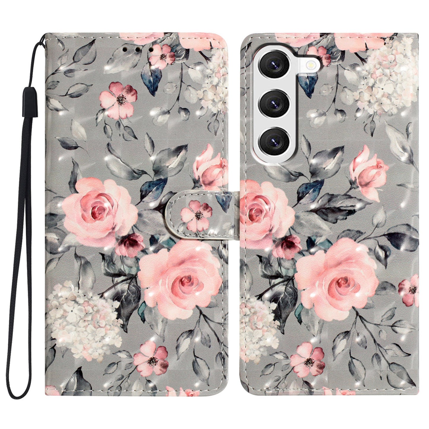 For Samsung Galaxy S24+ Case 3D Pattern PU Leather Flip Phone Cover - Flowers