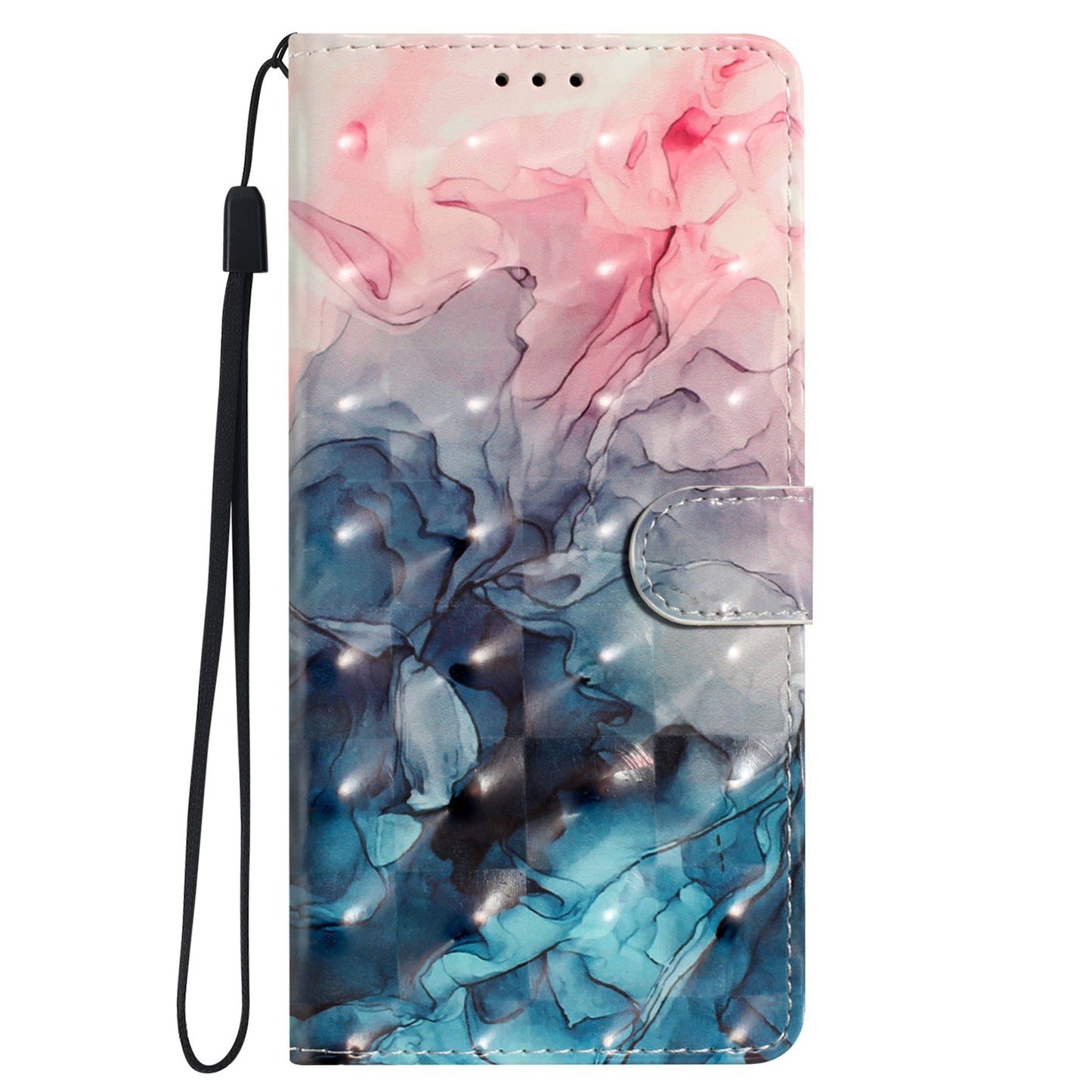 For Samsung Galaxy S24 Ultra Case PU Leather Wallet 3D Pattern Phone Cover - Pink Blue Marble