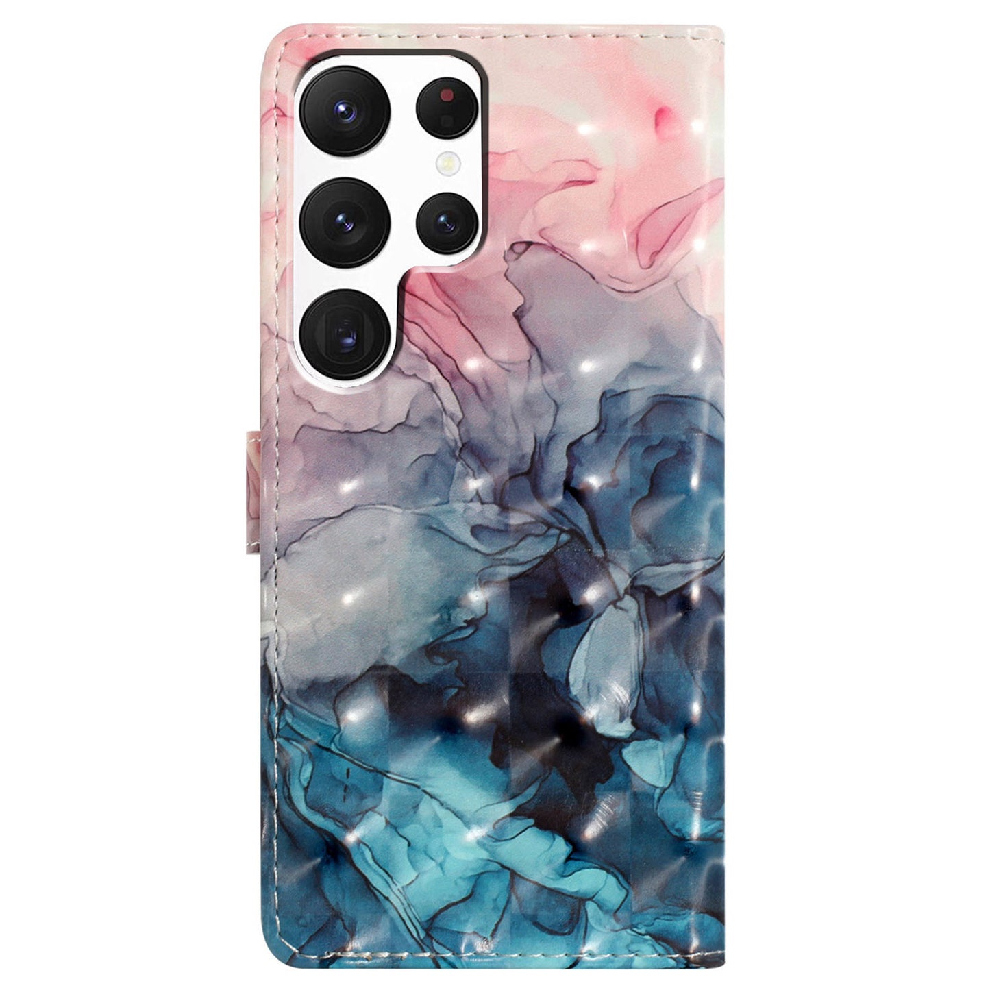 For Samsung Galaxy S24 Ultra Case PU Leather Wallet 3D Pattern Phone Cover - Pink Blue Marble