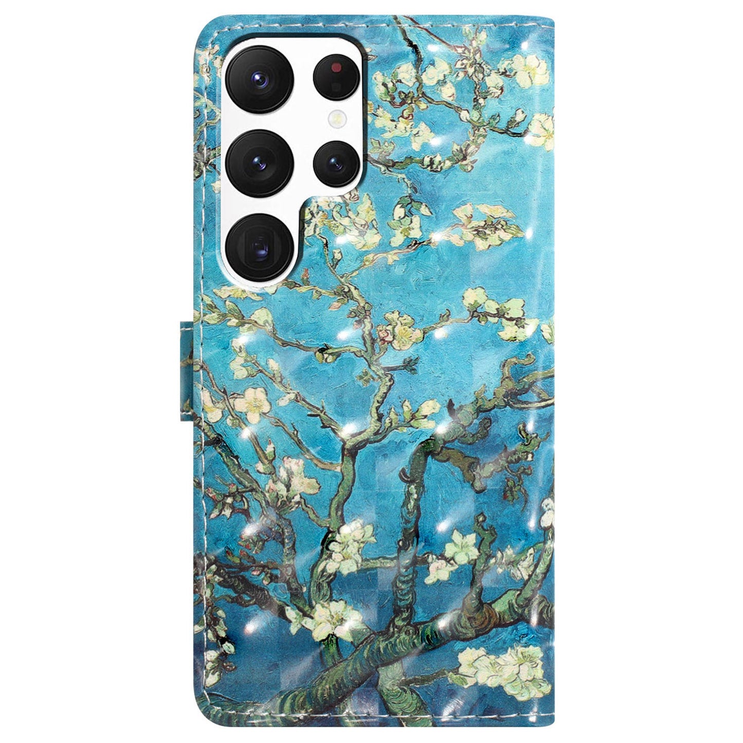 For Samsung Galaxy S24 Ultra Case PU Leather Wallet 3D Pattern Phone Cover - Apricot Blossom