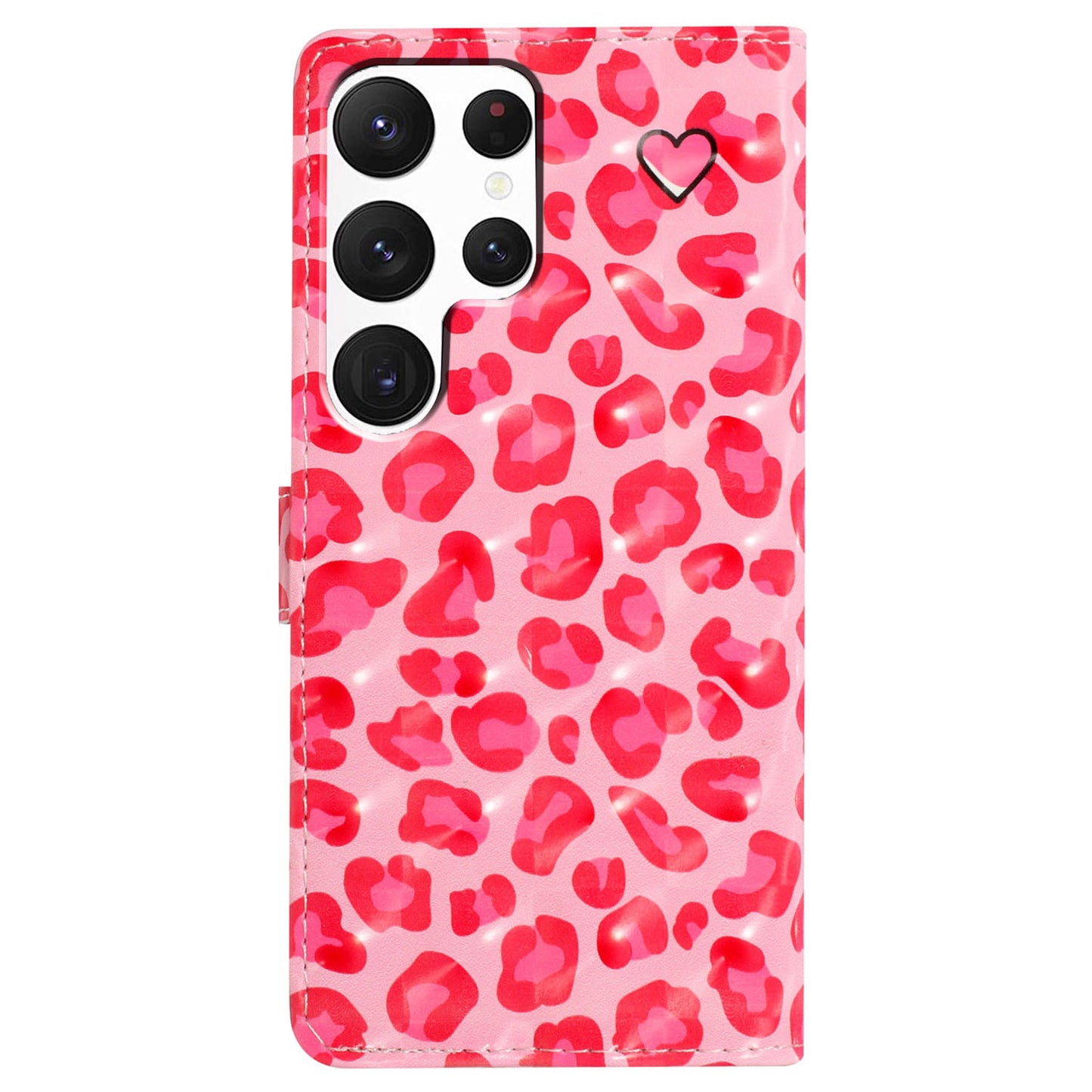For Samsung Galaxy S24 Ultra Case PU Leather Wallet 3D Pattern Phone Cover - Pink Leopard Print