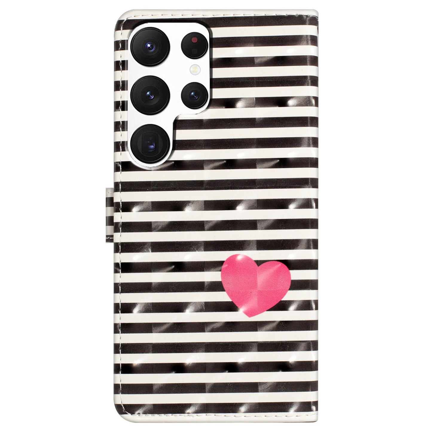 For Samsung Galaxy S24 Ultra Case PU Leather Wallet 3D Pattern Phone Cover - Stripes / Heart