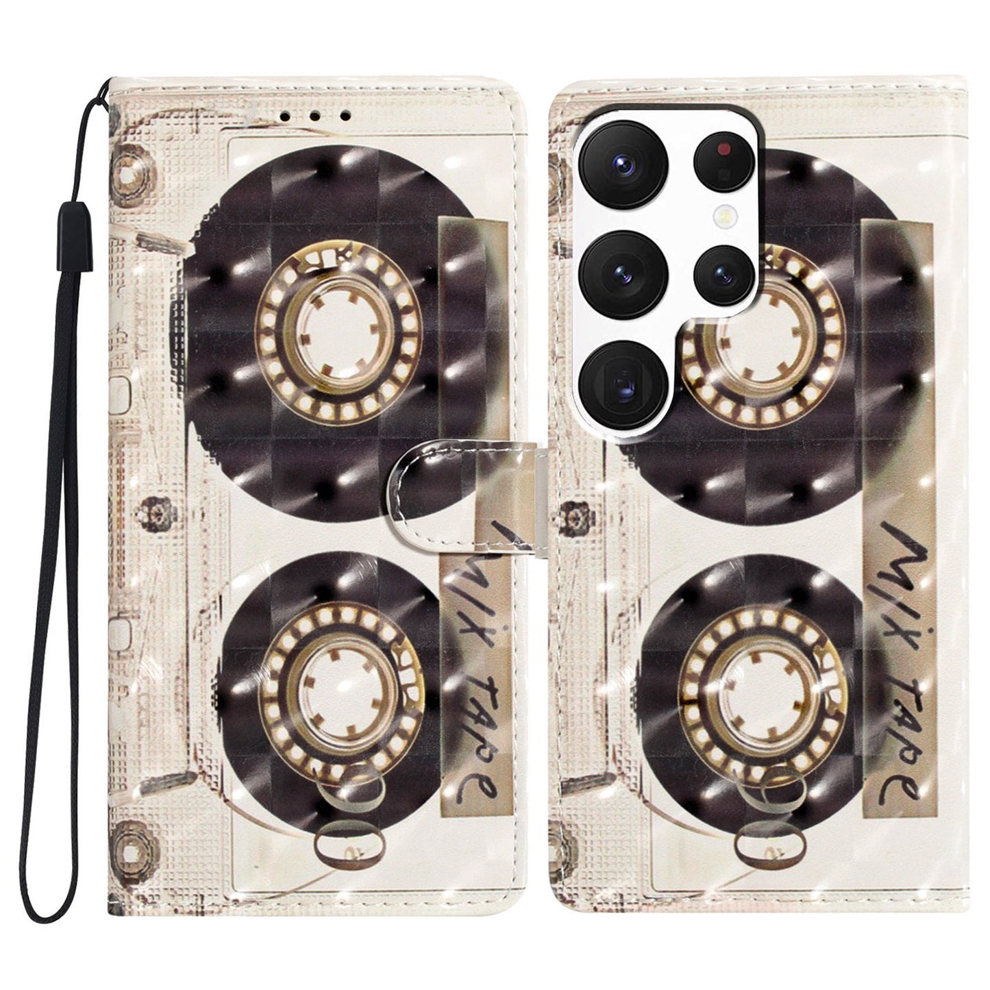 For Samsung Galaxy S24 Ultra Case PU Leather Wallet 3D Pattern Phone Cover - Tape