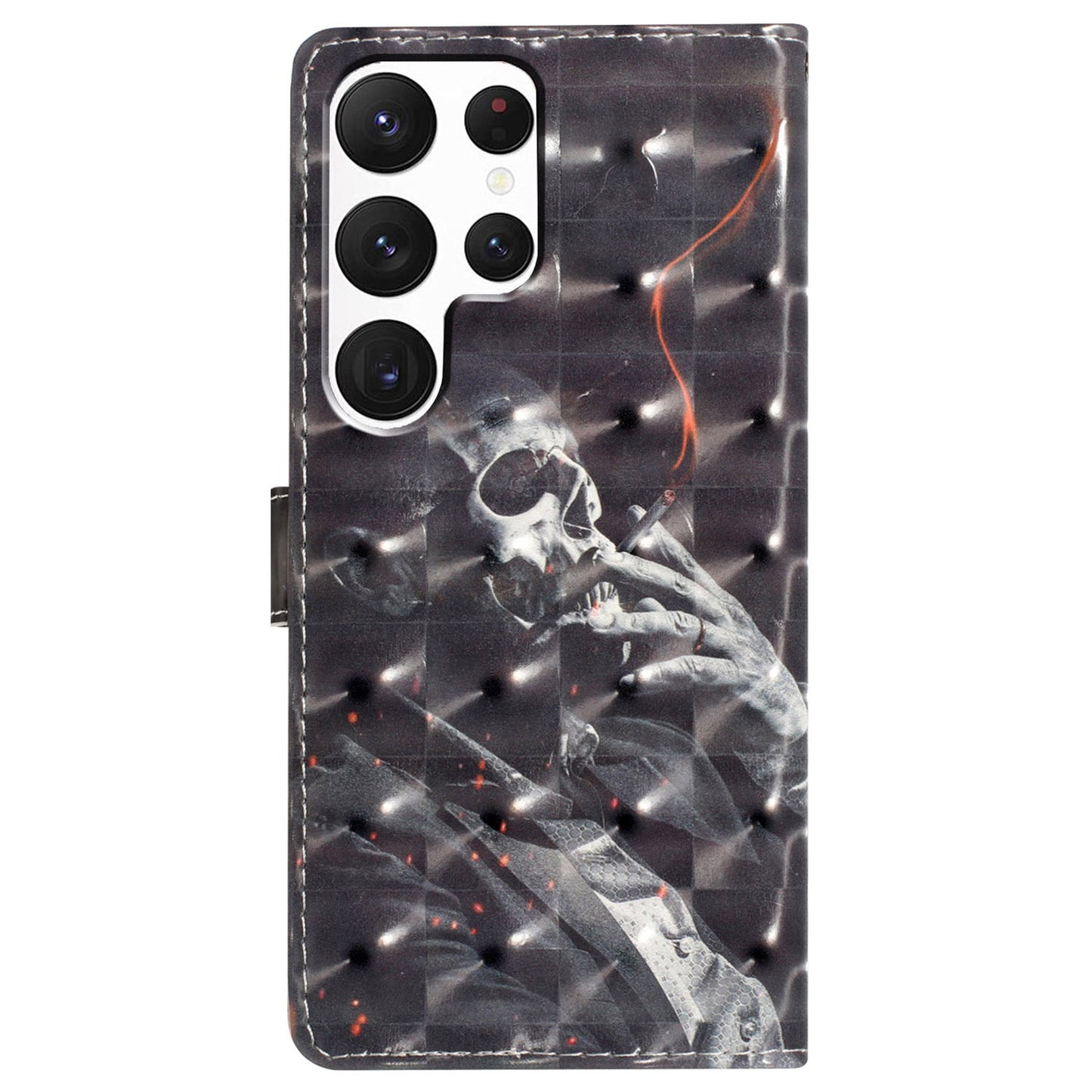 For Samsung Galaxy S24 Ultra Case PU Leather Wallet 3D Pattern Phone Cover - Smoking Skeleton
