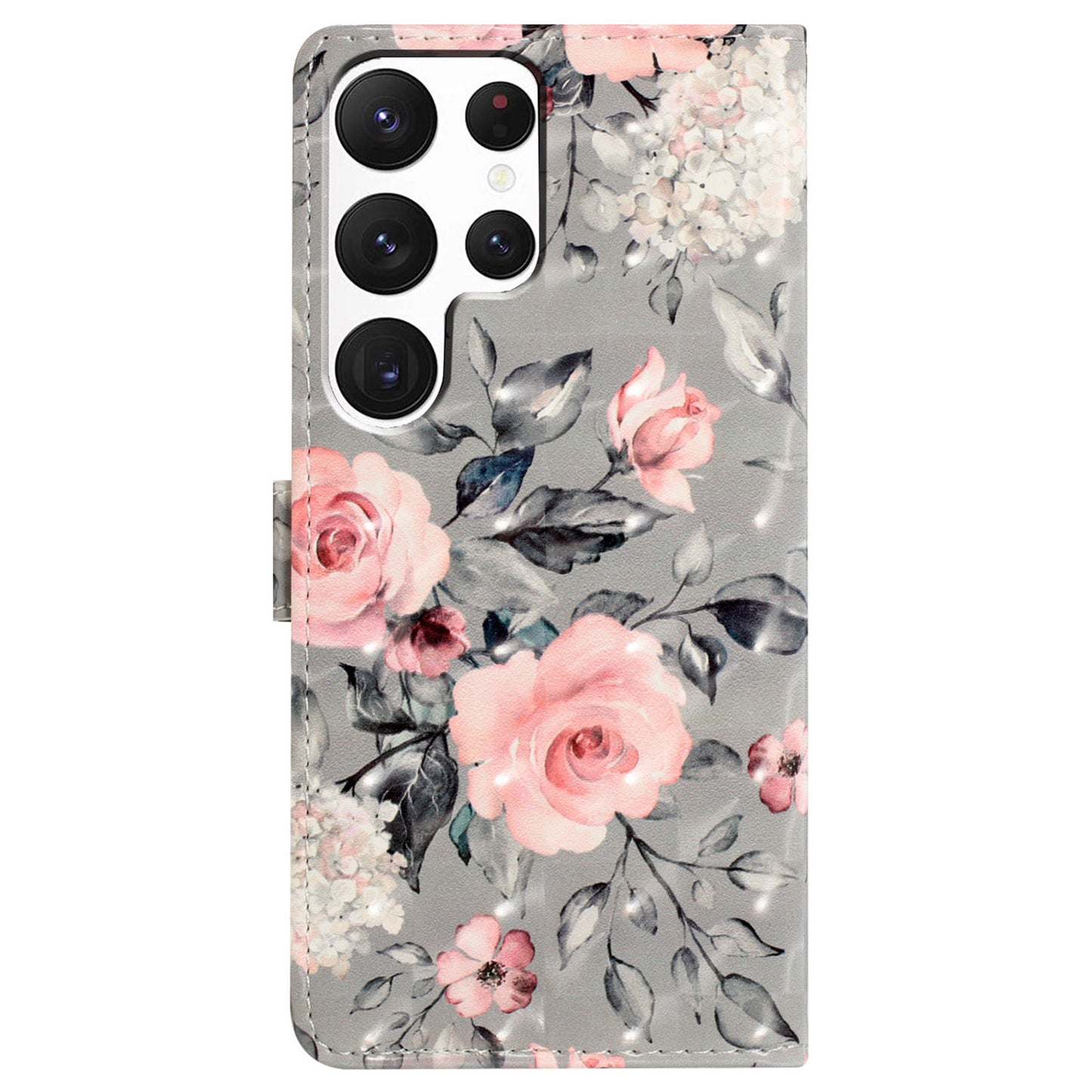 For Samsung Galaxy S24 Ultra Case PU Leather Wallet 3D Pattern Phone Cover - Flowers