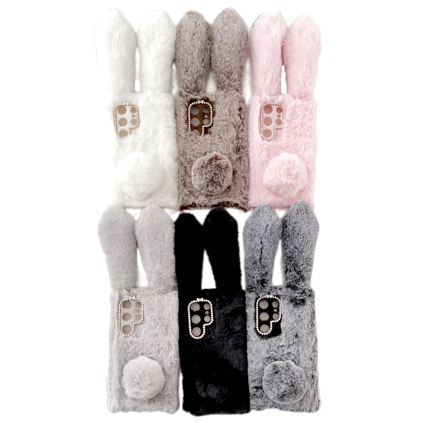 For Samsung Galaxy S24 Ultra Case Warm Fluffy 3D Bunny Ears Phone Cover - Light Grey