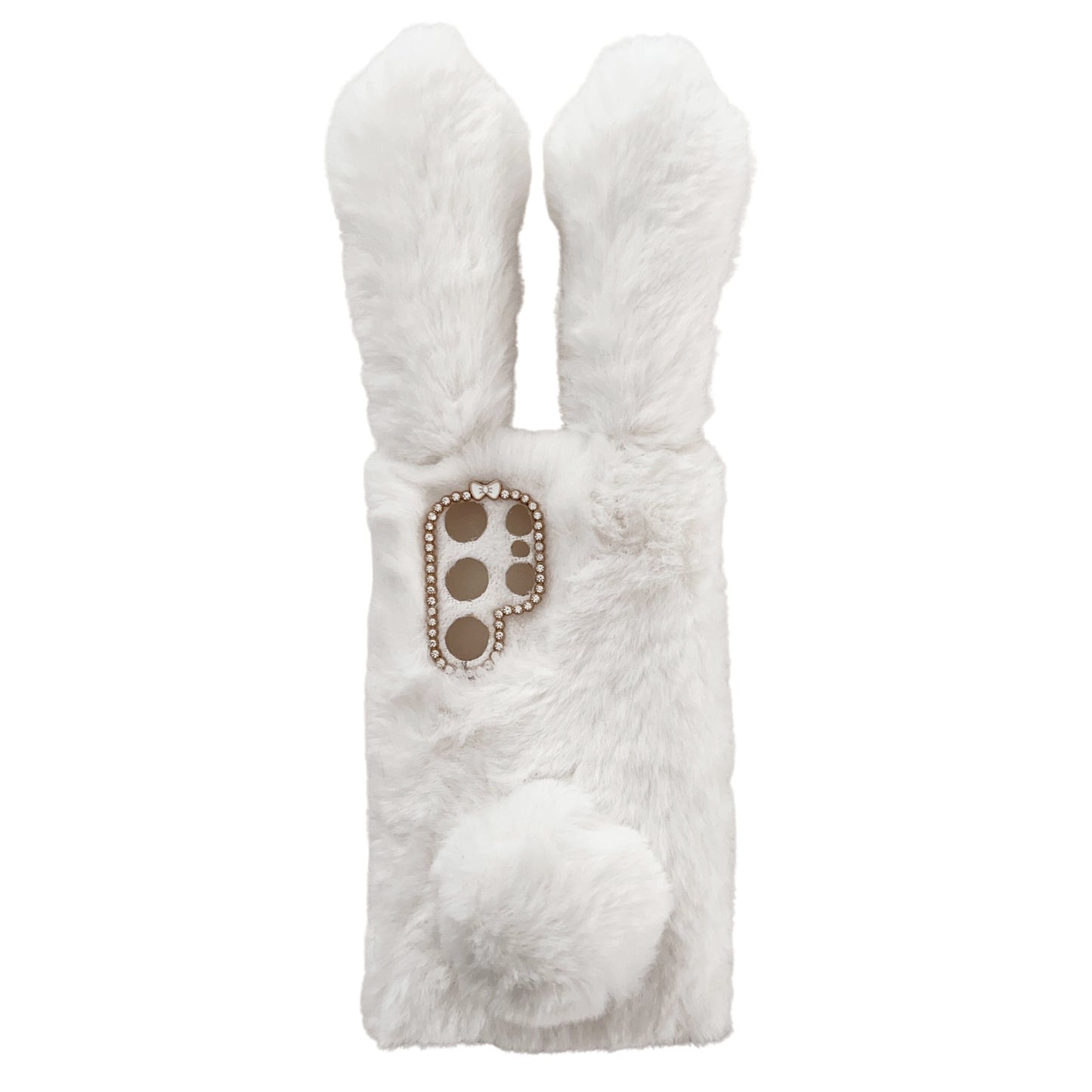 For Samsung Galaxy S24 Ultra Case Warm Fluffy 3D Bunny Ears Phone Cover - White