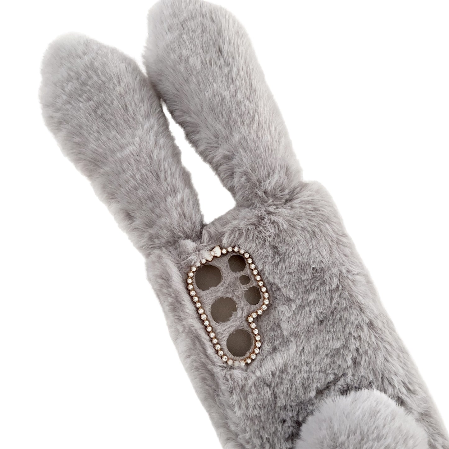 For Samsung Galaxy S24 Ultra Case Warm Fluffy 3D Bunny Ears Phone Cover - White