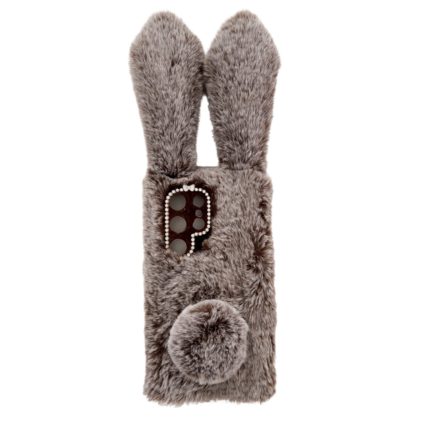 For Samsung Galaxy S24 Ultra Case Warm Fluffy 3D Bunny Ears Phone Cover - Brown