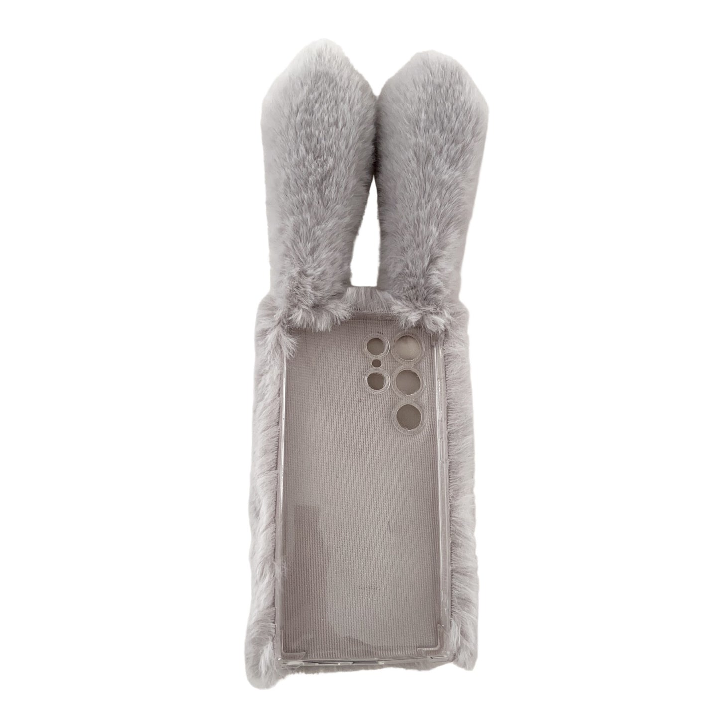 For Samsung Galaxy S24 Ultra Case Warm Fluffy 3D Bunny Ears Phone Cover - Dark Grey
