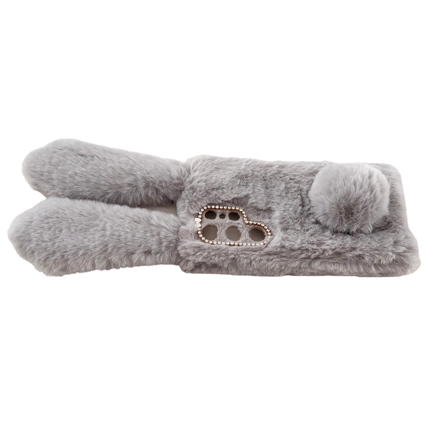 For Samsung Galaxy S24 Ultra Case Warm Fluffy 3D Bunny Ears Phone Cover - Black