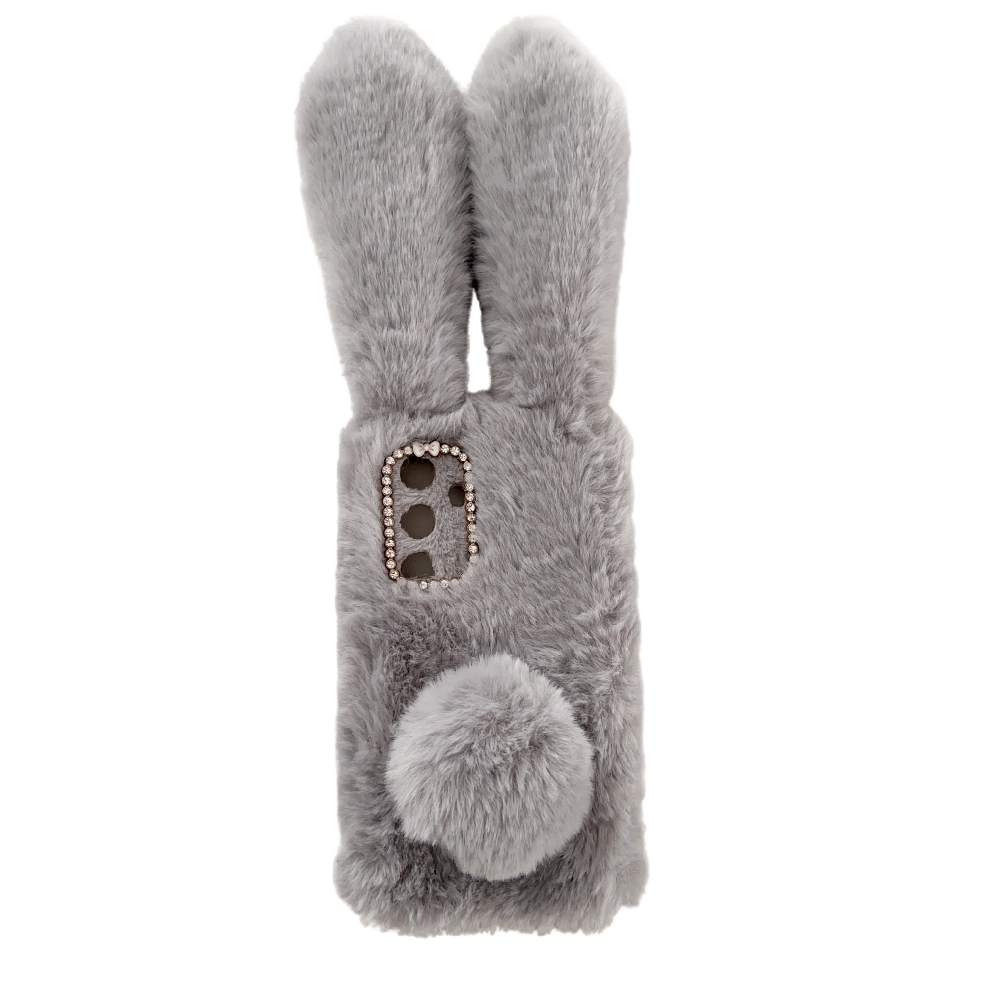 For Samsung Galaxy S24+ Case 3D Bunny Ears Fuzzy Winter Warm Phone Cover - Light Grey