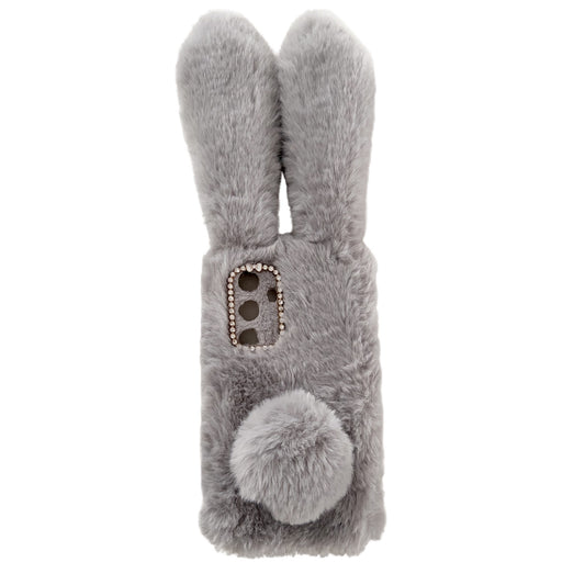 For Samsung Galaxy S24+ Case 3D Bunny Ears Fuzzy Winter Warm Phone Cover - Light Grey
