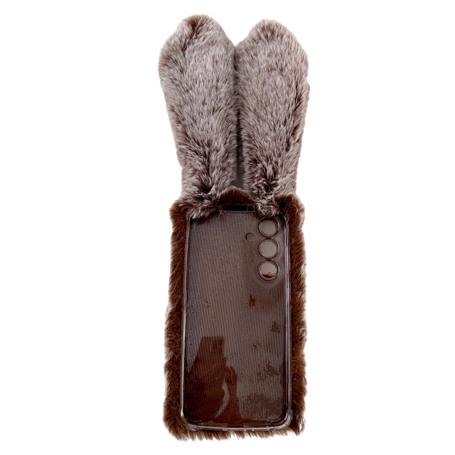 For Samsung Galaxy S24+ Case 3D Bunny Ears Fuzzy Winter Warm Phone Cover - Light Grey