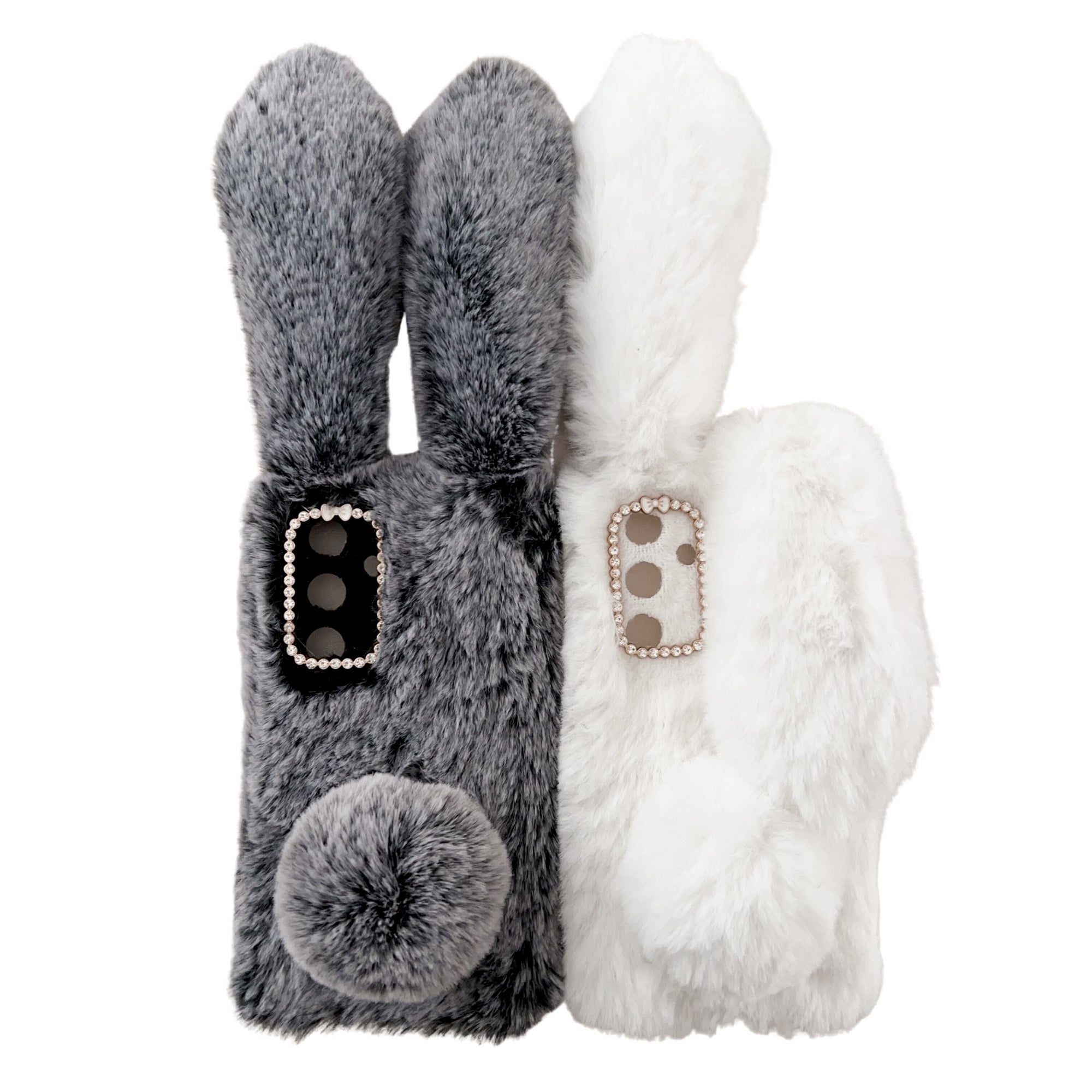 For Samsung Galaxy S24+ Case 3D Bunny Ears Fuzzy Winter Warm Phone Cover - Light Grey