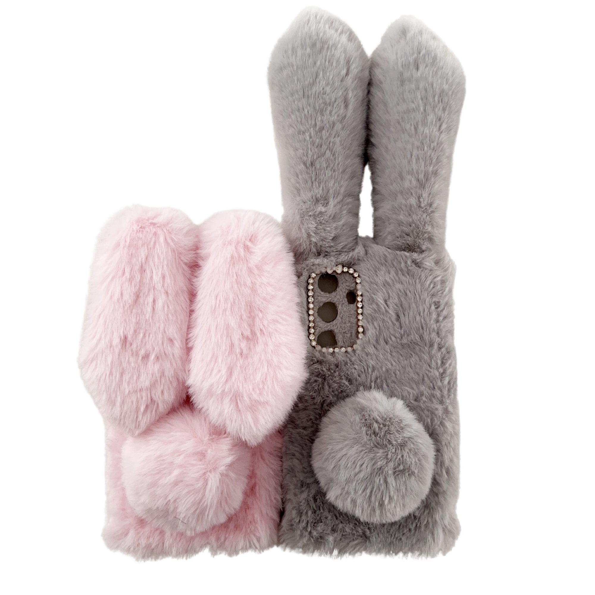 For Samsung Galaxy S24+ Case 3D Bunny Ears Fuzzy Winter Warm Phone Cover - Light Grey